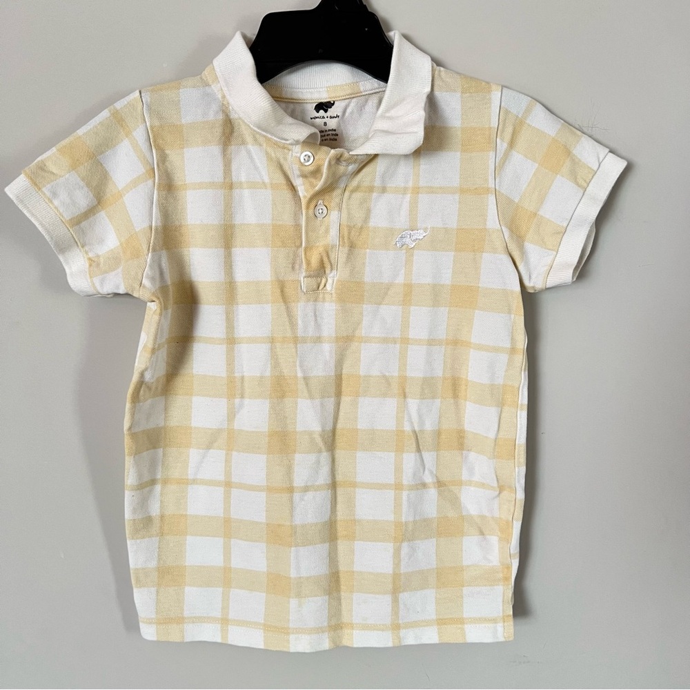 Monica + Andy Organic Cotton Polo Yellow Plaid Preppy Kids Shirt Size 8